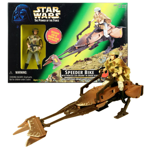 Star Wars Year 1997 The Power of the Force Series 4 Inch Tall Figure Vehicle Set - SPEEDER BIKE with Princess Leia Organa in Endor Gear