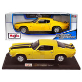 Maisto Special Edition Series 1:18 Scale Die Cast Car - Yellow Classic Sports Coupe 1971 CHEVROLET CAMARO with Display Base