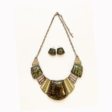 WOMEN BIB COSTUME NECKLACE & EARRINGS CHUNKY GREEN Glass effect RESIN SET#12