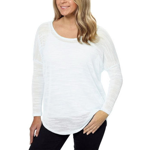 Olive & Oak Ladies’ Scoop Neck Dolman Sheer Lightweight Tunic Blouse/Shirt (White)