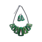 WOMEN BIB COSTUME NECKLACE & EARRINGS Hollow Green Triangle RESIN SET #13