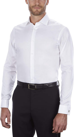 Calvin Klein Steel+ Men's White Dress Shirt Regular Fit French Cuff Non Iron