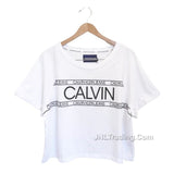 Calvin Klein Jeans Stripes Crew Neck French Terry Logo Cropped Top Shirt