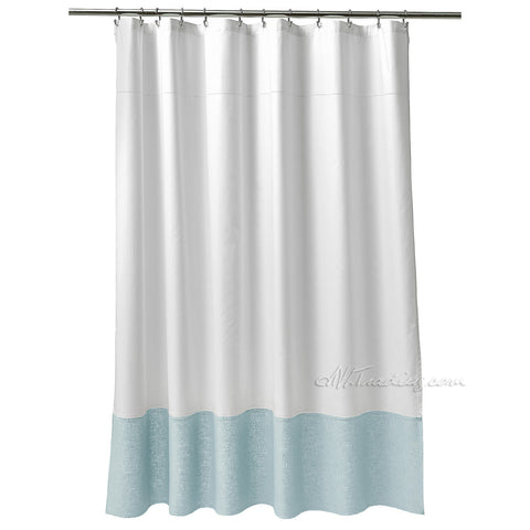 Fieldcrest Luxury Elegant White Aqua Oxford Stitch Shower Curtain 72x72"
