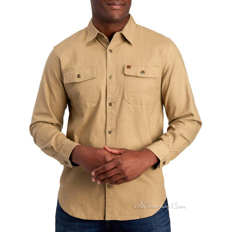 Coleman Long Sleeve Button Front Stretch Canvas Khaki Shirt