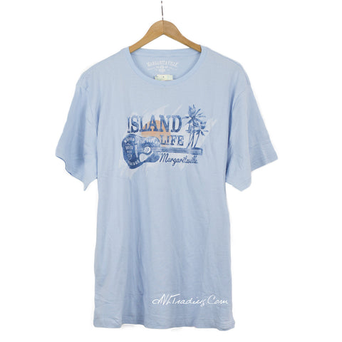 NWT Jimmy Buffett's Margaritaville Blue Cotton T-Shirt GUITAR Island Life Tee