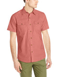 GH Bass Rock River Texture Men's Short Sleeve Solid 100% Cotton Shirt Red Tandori Spice