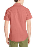 GH Bass Rock River Texture Men's Short Sleeve Solid 100% Cotton Shirt Red Tandori Spice