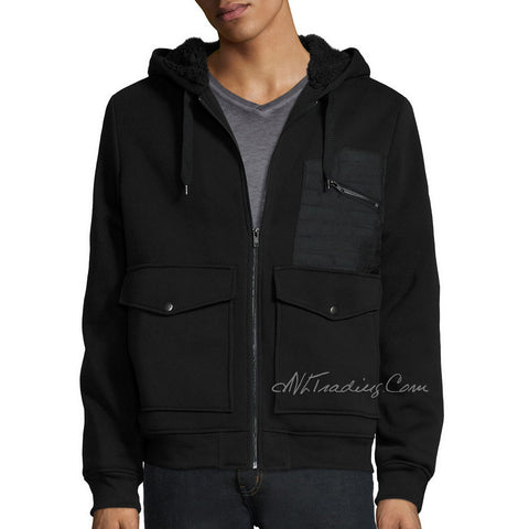 Decree Men's Warm Sherpa lining Warm Winter Coat Grey Hooded Fleece Jacket