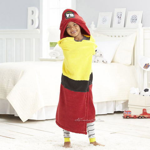 Fireman Hooded Microplush Throw Warm Cozy Supersoft 50"x32" Kids Blanket