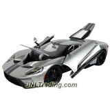 Maisto Special Edition Series 1:18 Scale Die Cast Car - Silver Sports Coupe 2017 FORD GT with Gull Wing Doors & Racing Stripe Plus Display Base