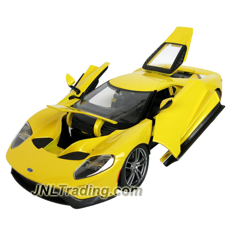 Maisto Special Edition Series 1:18 Scale Die Cast Car - Yellow Sports Coupe  2017 FORD GT with Gull Wing Doors & Display Base (Dim: 10