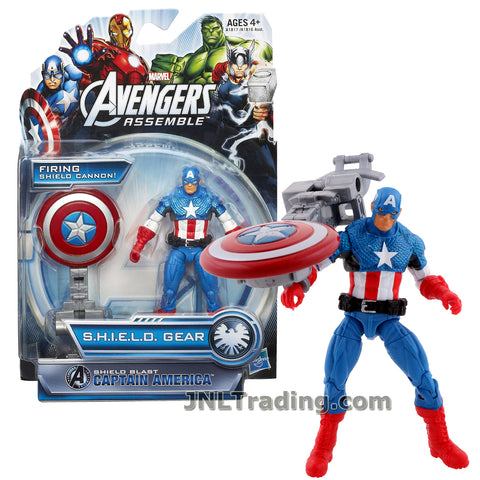 Marvel Year 2013 Avengers Assemble S.H.I.E.L.D. Gear Series 4 Inch Tall Figure - Shield Blast CAPTAIN AMERICA with Shield Launcher and Shield