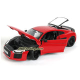 Maisto Special Edition Series 1:18 Scale Die Cast Car Set - Red Mid Engine Sports Coupe AUDI R8 V10 Plus with Display Base (Dimension: 9" x 4" x 3")