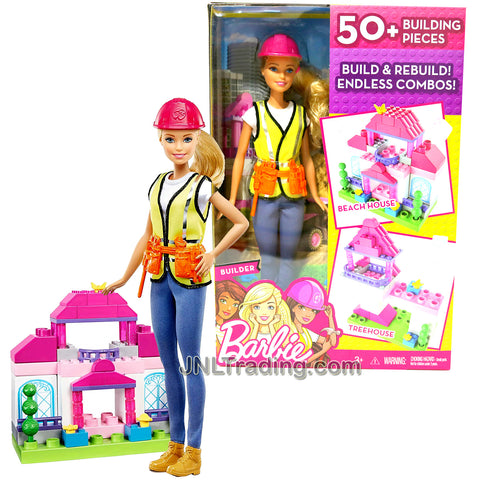 Year 2016 Barbie Career You Can Be Anything Series 12 Inch Doll - Caucasian BUILDER with Tool Belt, Helmet and Building Pieces for Beach House or Treehouse
