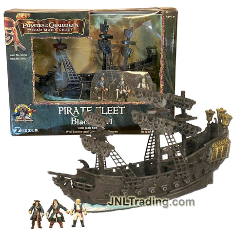 Year 2006 Pirates of the Caribbean Dead Man's Chest 7 Inch Long Pirate Fleet Ship - BLACK PEARL with Jack Sparrow, Will Turner and Gibbs Micro Figures