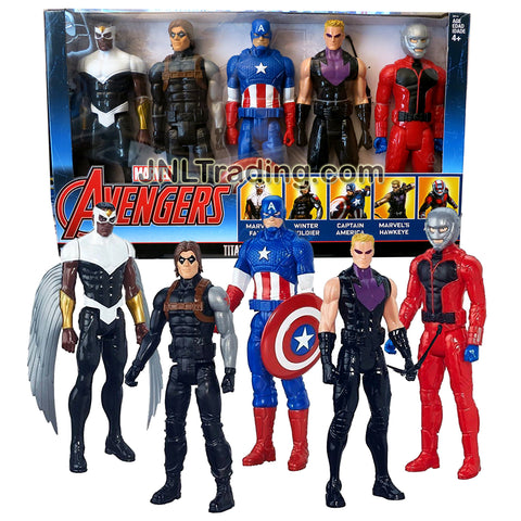 Hasbro Year 2015 Marvel Avengers Titan Hero Series 5 Pack 12 Inch Tall Figure Set - FALCON, WINTER SOLDIER, CAPTAIN AMERICA, HAWKEYE and ANT-MAN