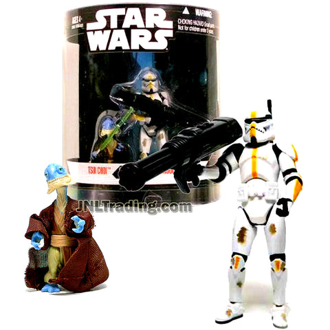 Star Wars Year 2007 Order 66 Exclusive Series 2 Pack 4 Inch Tall  Figure Set #3 - TSUI CHOI with Green Lightsaber and Jedi Robe Plus BARC TROOPER with Gattling Gun