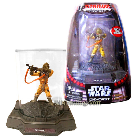 Star Wars Year 2006 Titanium Die Cast Series 4 Inch Tall Figure - BOSSK (Painted Version) with Blaster Rifle and Display Case
