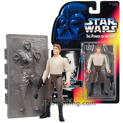 Star Wars Year 1996 The Power of the Force Series 4 Inch Tall Figure - HAN SOLO with Blaster Pistol and Carbonite Freezing Chamber