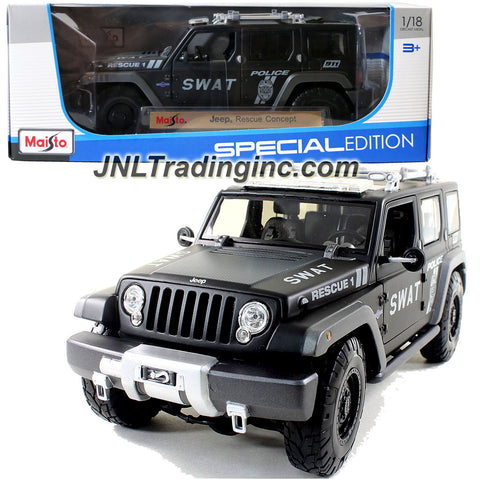 Maisto Special Edition Series 1:18 Scale Die Cast Car - Black SWAT Police Team Armored Response Vehicle ARV JEEP RESCUE CONCEPT (Dimension:10"x4"x4")