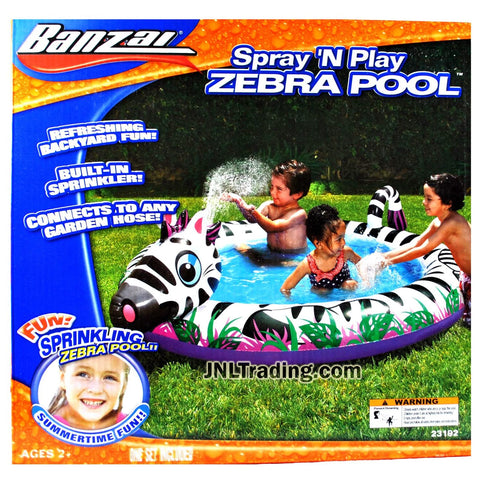 Spray 'N Play Banzai Series Inflatable Pool - Zebra Pool with Built in Sprinkler and 1 Repair Patch (Pool Dimension: 80" x 61")