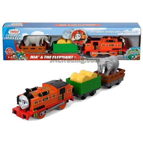 Thomas & Friends Year 2018 Trackmaster Big World! Big Adventure! Series Motorized Railway 3 Pack Train Set - NIA & THE ELEPHANT FJK56 with Cargo Cart and Wagon with Elephant
