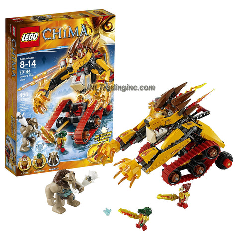 Lego Year 2014 Legends of Chima Series Vehicle Set #70144 - LAVAL's FIRE LION with Dual Cockpit, 4 Missiles Weapon Pod, Opening Jaws and Translucent Flame Elements Plus 3 Minifigures: Laval, Cragger and Mungus (Total Pieces: 450)