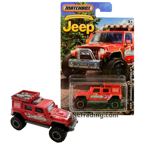 Year 2015 Matchbox Anniversary Edition Series 1:64 Scale Die Cast Metal Car - Red SUV  JEEP WRANGLER SUPERLIFT