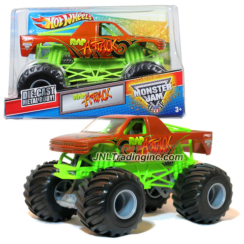 Hot Wheels Year 2012 Monster Jam 1:24 Scale Die Cast Metal Body Official Monster Truck Series #W3368 - RAP ATTACK with Monster Tires, Working Suspension and 4 Wheel Steering (Dimension : 7" L x 5-1/2" W x 4-1/2" H)