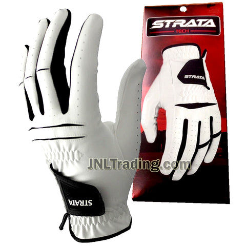 Strata Tech Men's Synthetic Leather Golf Glove - Style: EV-827, Color: White with Black Trim, Reg - Left, Size: ML