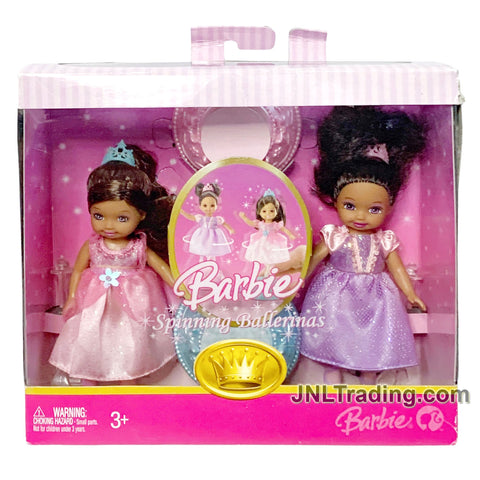 Year 2007 Barbie Princess Series 2 Pack 4 Inch Doll Set - African American Twin SPINNING BALLERINA L5062 with Base