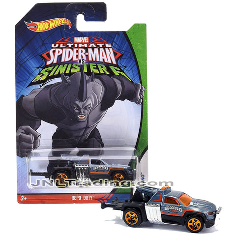 Year 2015 Hot Wheels Ultimate Spider-Man vs Sinister 6 Series 1:64 Scale Die Cast Car Set - Rhino Grey Tow Truck REPO DUTY