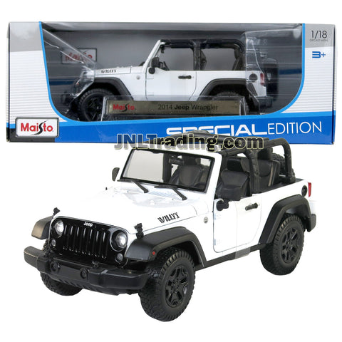 Maisto Special Edition Series 1:18 Scale Die Cast Car - White Color Compact 2 Door SUV 2014 JEEP WRANGLER (Dimension: 8" x 4" x 4")