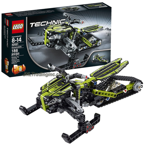 Lego Year 2014 Technic Series 10 Inch Long 2 in 1 Vehicle Set #42021 - SNOWMOBILE with Independent Suspension for Each Front Ski and a Rear Track Plus Steering Arms and Steering Bearings (Alternative Mode: Snow Motorcycle; Total Pieces: 186)