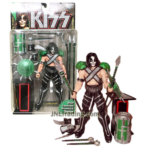 Year 1997 McFarlane Toys KISS Series 7 Inch Tall Ultra Action Figure - PETER CRISS with Drum, Spears, Mace, Shield, Armor and Letter I