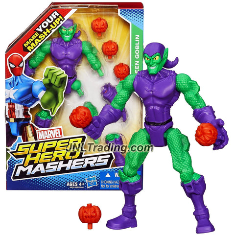 Hasbro Year 2013 Marvel Super Hero Mashers Series 6 Inch Tall Action Figure - GREEN GOBLIN with Detachable Hands and Legs Plus 3 Pumpkin Bombs