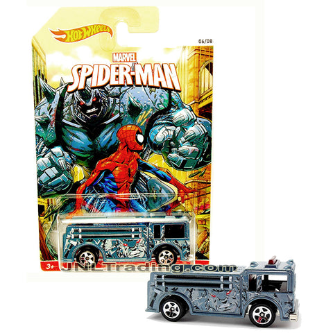 Year 2013 Hot Wheels Marvel Spider-Man Series 1:64 Scale Die Cast Car Set 6/8 - Rhino Grey Fire Truck FIRE-EATER