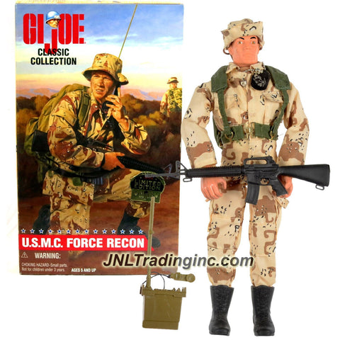Hasbro Year 1998 G.I. Joe Classic Collection Limited Edition 12 Inch Tall Soldier Figure - United States Marine Corps U.S.M.C FORCE RECON (Hispanic) with Boonie Hat, Backpack, Radio and Dog Tags