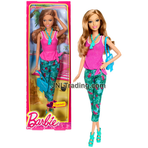 Year 2013 Barbie Fashionistas Series 12 Inch Doll Set - Caucasian Model SUMMER BHY15 in Pink Tops and Flowery Denim Pants with Necklace and Purse