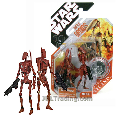 Star Wars Year 2007 Saga Legends 30 Year Anniversary Series 4-1/2 Inch Tall Figure - Variant Red BATTLE DROIDS with Blasters and Exclusive Collector Coin!