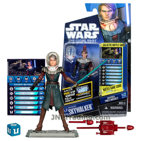 Star Wars Year 2010 Galactic Battle Game The Clone Wars Series 4 Inch Tall Figure : ANAKIN SKYWALKER CW07 with Lightsaber, Helmet, Missile Backpack, Battle Game Card, Die and Display Base