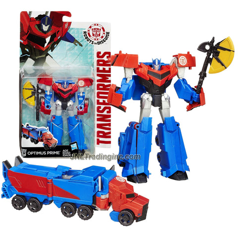 Hasbro Year 2014 Transformers Robots in Disguise Animation Series Deluxe Class 5 Inch Tall Robot Action Figure - Autobot OPTIMUS PRIME with Battle Axe (Vehicle Mode: Rig Truck)