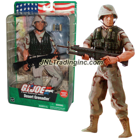 Hasbro Year 2003 GI JOE A Real American Hero Series 12 Inch Tall Soldier Action Figure - DESERT GRENADIER with Camo Outfit, Grenade Vest, Boots, Helmet, M16 Rifle, 3 Grenade Shells and Mission Card