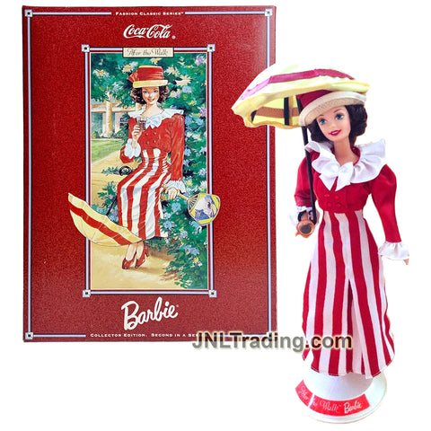 Year 1997 Barbie Collector Edition Classic 12 Inch Doll - After the Walk Coca-Cola Caucasian Model in Colorful Red White Dress with Doll Stand