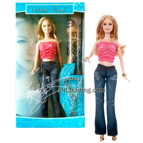 Year 2005 Barbie Celebrities Series 12 Inch Doll Set - Country Pop Star LeAnn Rimes in Pink Ruffled Tops with Blue Denim Pants and Microphone Plus Bracelet Keepsakes and Poster