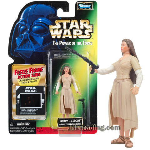 Star Wars Year 1997 Power of The Force Series 4 Inch Tall Figure - PRINCESS LEIA ORGANA in Ewok Celebration Outfit with Blaster