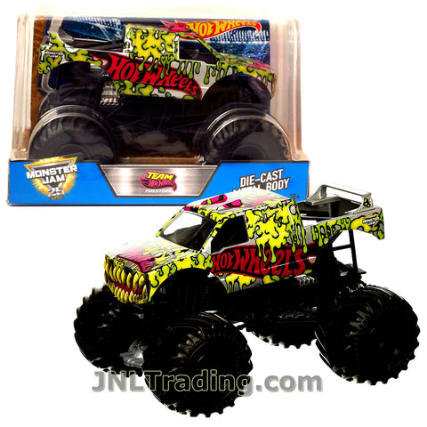 Hot Wheels Year 2017 Monster Jam 1:24 Scale Die Cast Metal Body Official Truck - TEAM HOT WHEELS FIRESTORM DWN97 with Monster Tires, Working Suspension and 4 Wheel Steering