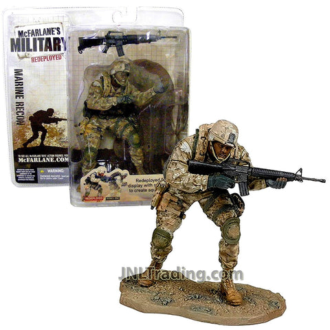 Year 2005 McFarlane's Toy Military Redeployed Series One 6 Inch Tall Soldier Figure - MARINE RECON (African American Version) with Full Combat Loadout, M4A1 Assault Rifle and Custom Base