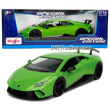 Maisto Special Edition Series 1:18 Scale Die Cast Car Set - Lime Green Sports Coupe LAMBORGHINI HURACAN PERFORMANTE with Display Base